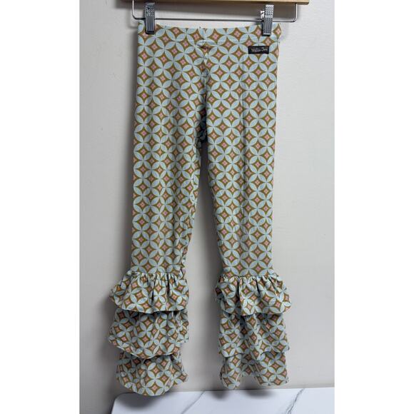 Matilda Jane Girls Ruffle Pants Size 6 Geometric Print Layered Bell Bottom Boho - Picture 1 of 4